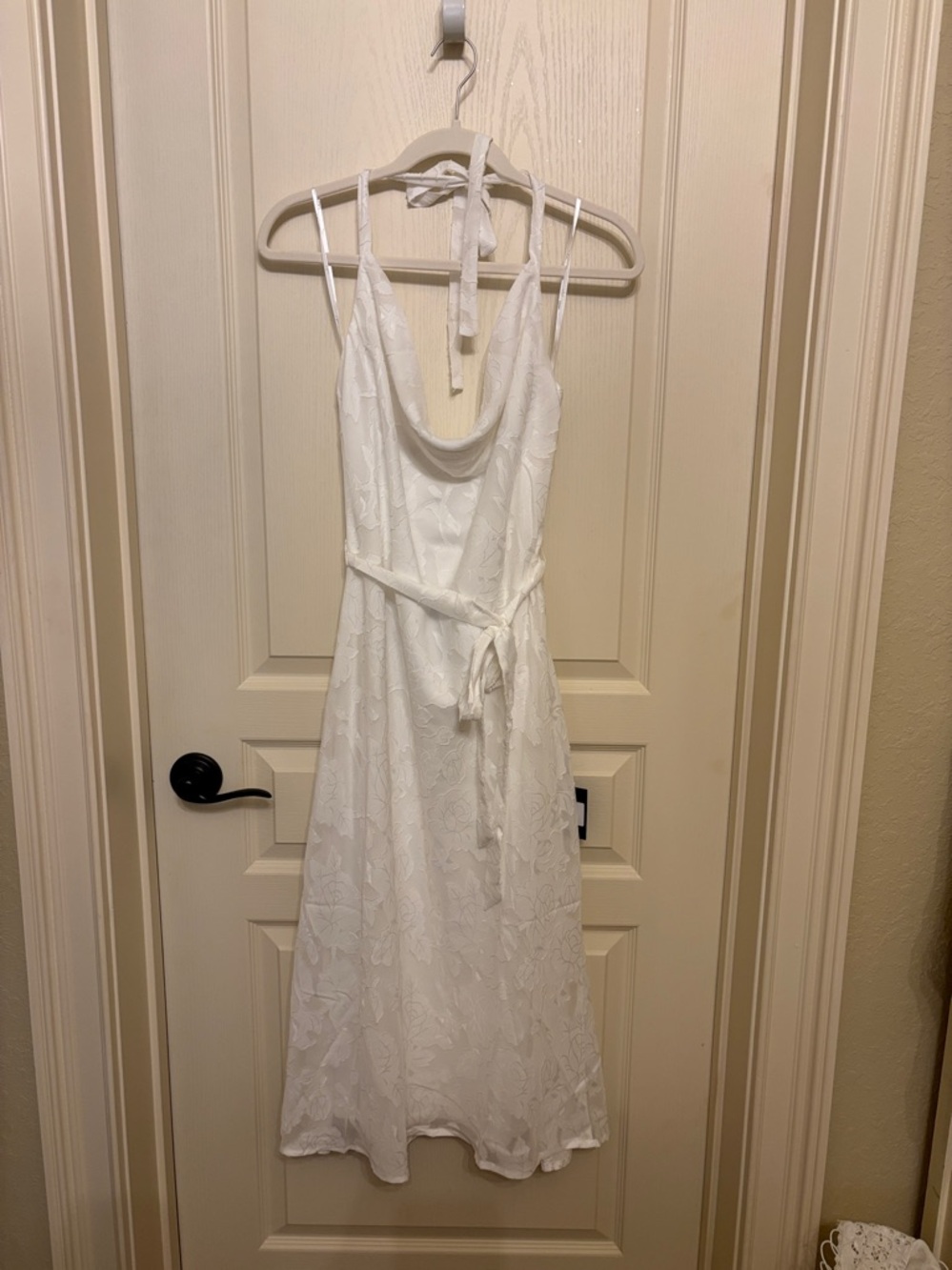Lulu's White Lace Halter Midi Dress